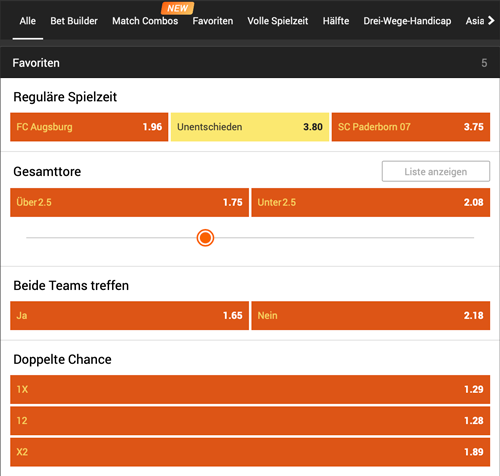 888sport Quoten Paderborn - Augsburg