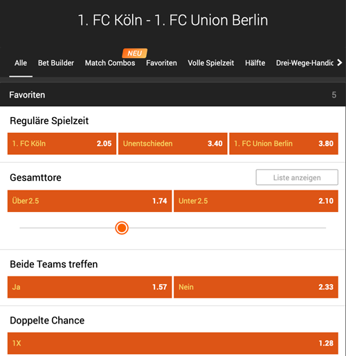 1. FC Köln gegen Union Berlin Quoten