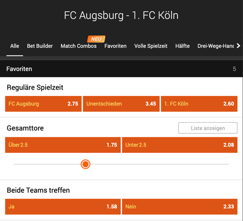 888sport quoten Augsburg - Köln