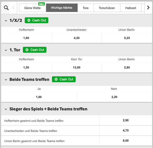 Quoten Hoffenheim-Union Berlin
