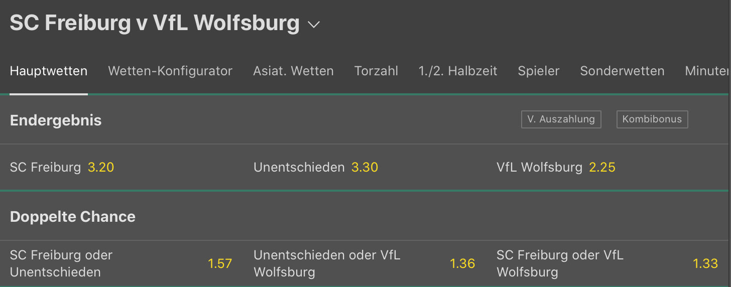 Freiburg - Wolfsburg Quoten