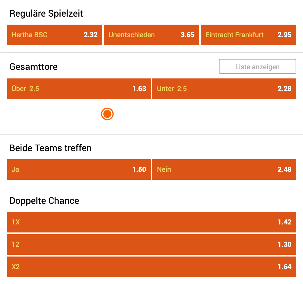 Hertha BSC - Eintracht Frankfurt Quoten