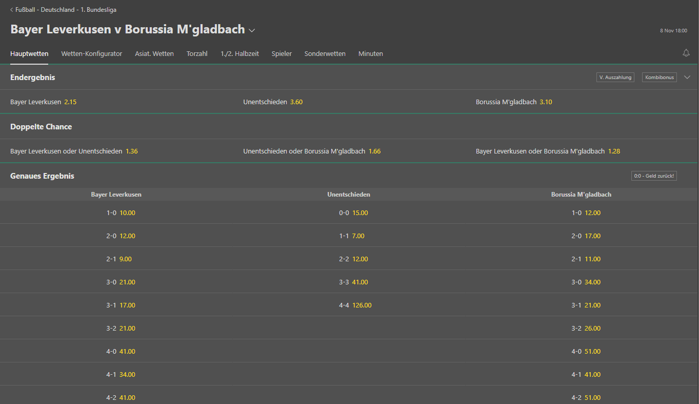 Bayer Leverkusen – Borussia Mönchengladbach 08.11.2020