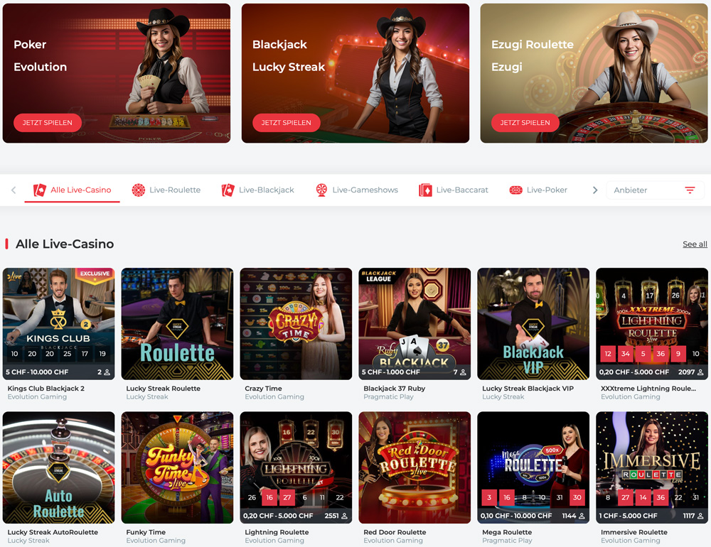 Casino Bereich bei RealSpin